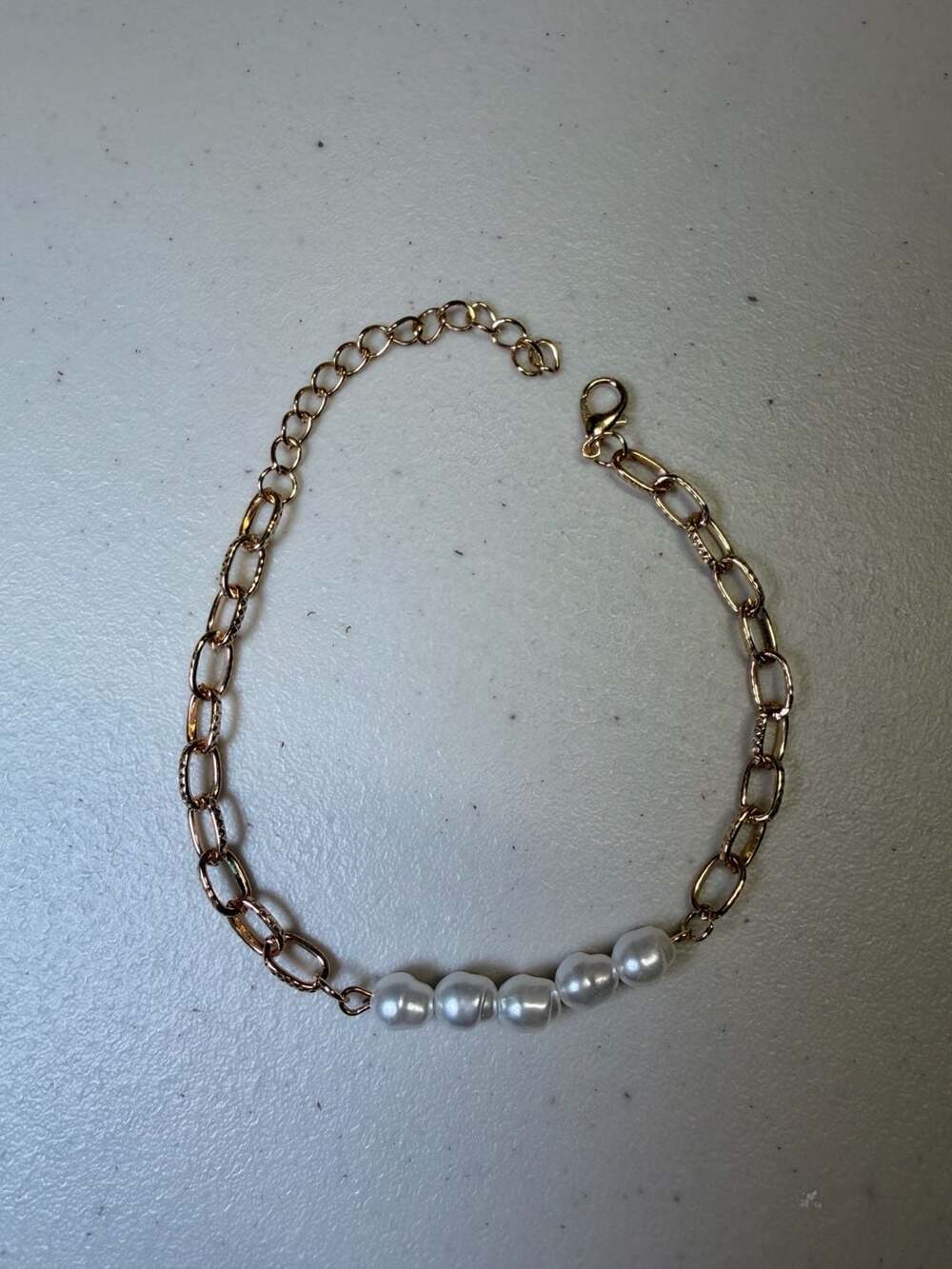 Generic Gold Link Chain Bracelet With White Pearls 8 Inches